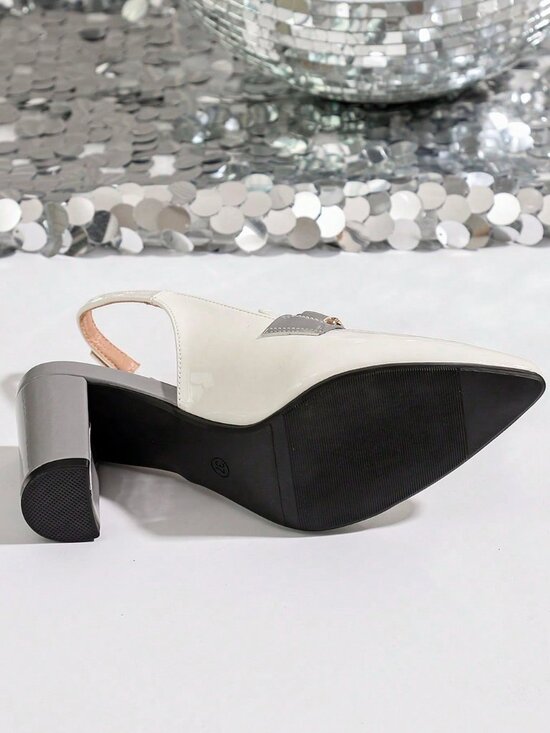 Grey Casual Chunky Heel Women's Pointed Toe Ankle Strap Sandals with Buckle - Picture 9 of 9